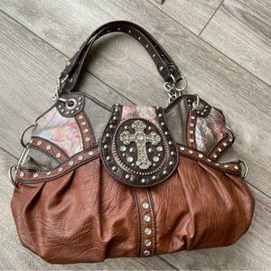Western Style Rhinestone Cross Vegan Leather Totes